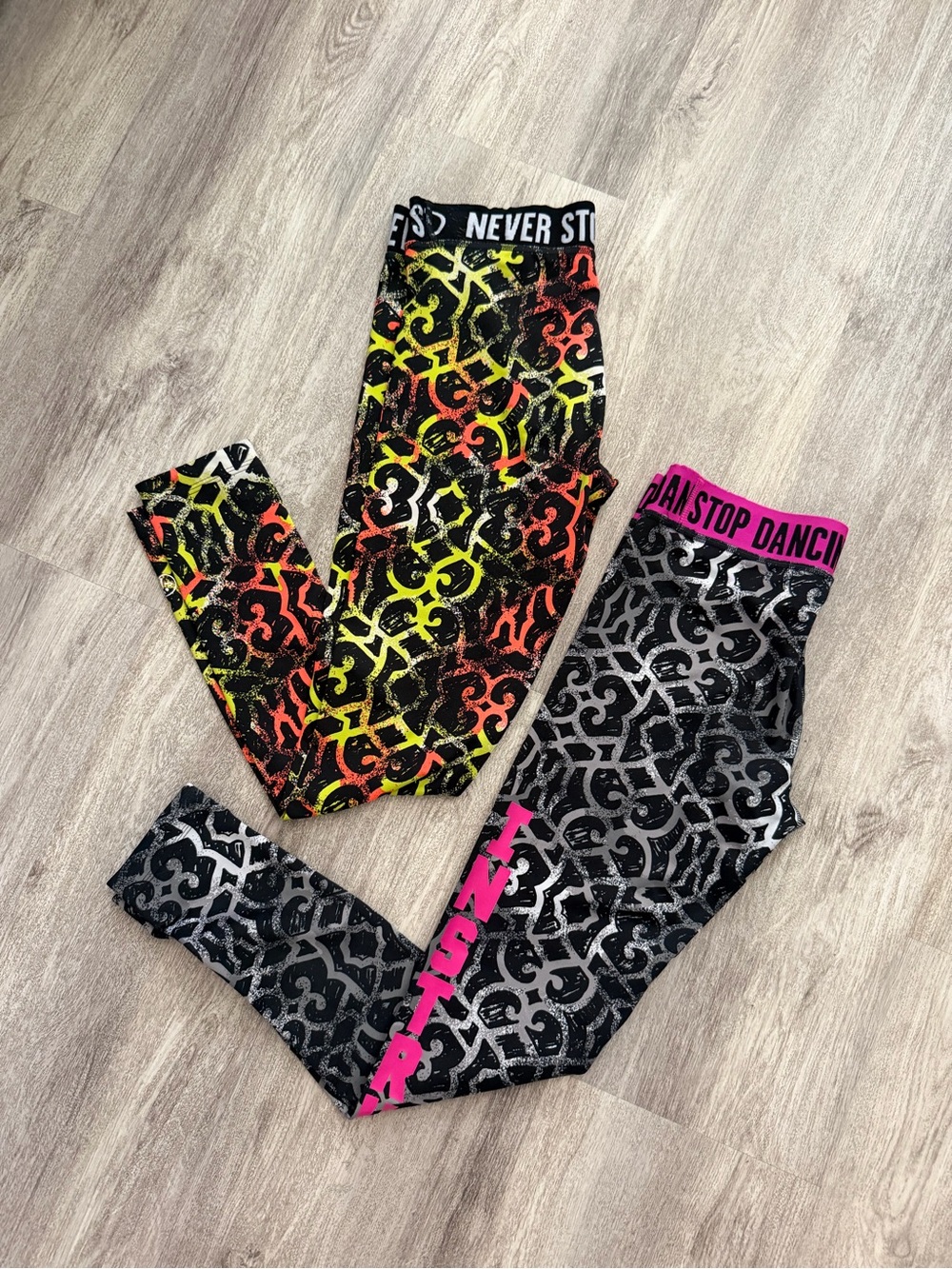 Zumba Instructor & NeveStop Dancing Leggings - Black/Neon & Pink (2)